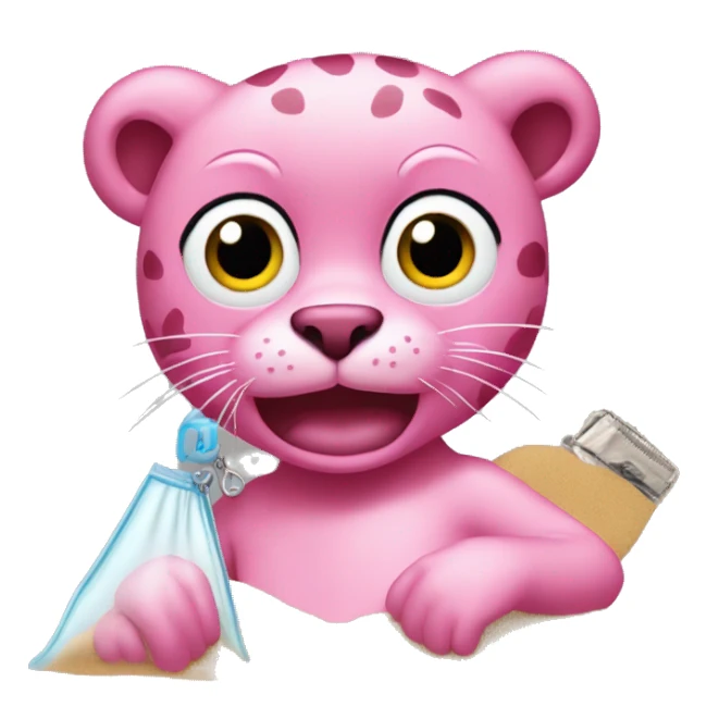 Pink panther holding a clear zip lock bag with sand in it  sticker