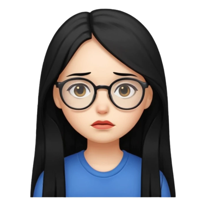 chica cabello largo negro, con lentes que este triste. sticker