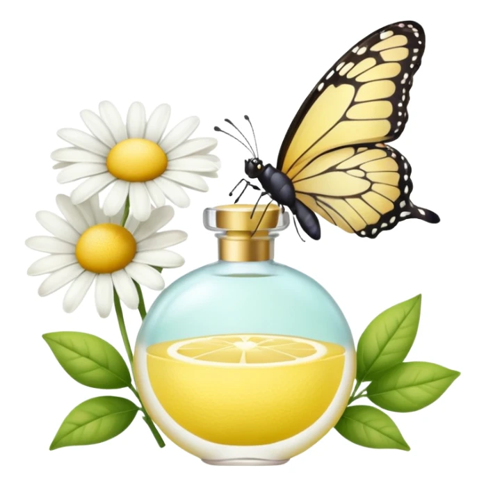 Lemon perfume with Daisy flowers, and butterfly, pastel aesthetic, pastelcore sticker