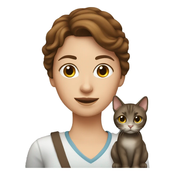 lady with brown hair with cat sticker
