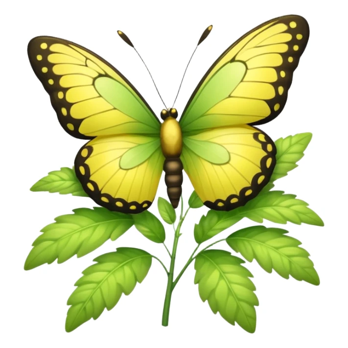 A fluffy bush with soft light-green foliage and a small butterfly sticker