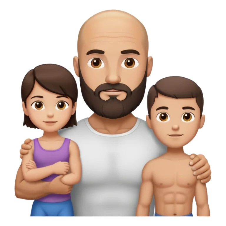 Muscular Bald man with a beard with his young beautiful brunette wife and their 3 sons sticker