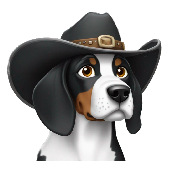 Black and white coonhound wearing a cowboy hat  sticker