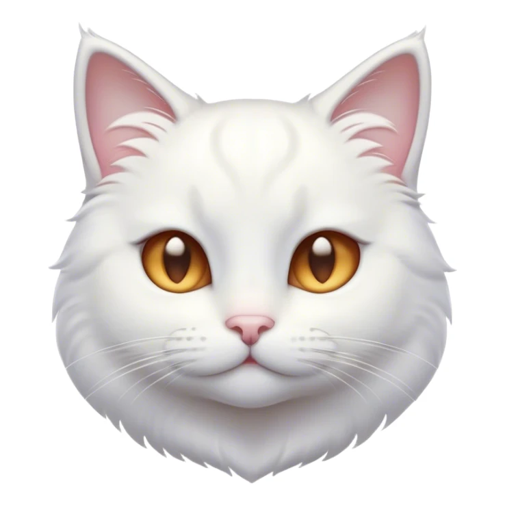 Cinematic Cute White Cat Portrait Emoji, Head tilted with a soft, gentle smile and sparkling eyes, featuring a silky, pristine white fur with subtle silver highlights, simplified yet irresistibly adorable, highly detailed, glowing with a warm, snowy glow, high shine, radiating affectionate charm and tender grace, styled with a light, playful outline, capturing the essence of a cute white cat that looks as if it could melt your heart with a single blink! sticker