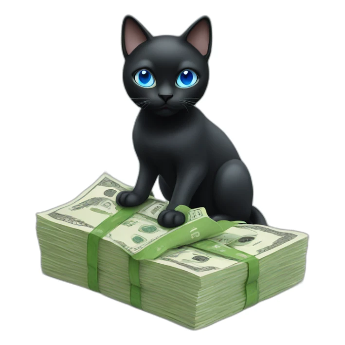 Black Cat with blue eyes holding money sticker