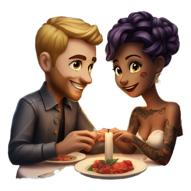 romantic candle light dinner for beautiful tattooed couple sticker