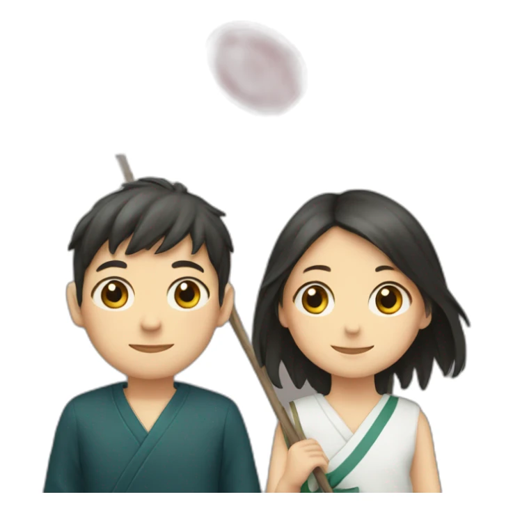 boy and girl holding Japanese flag sticker