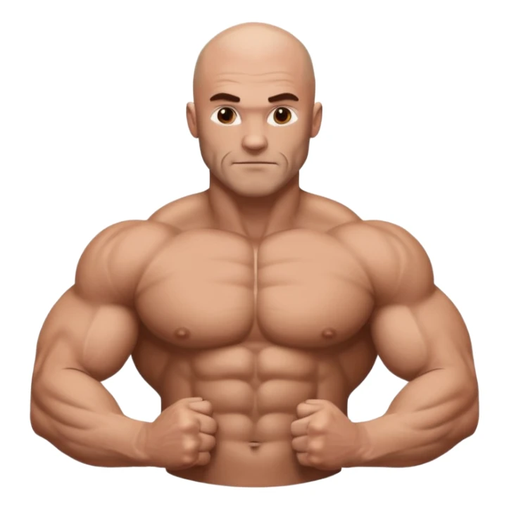 White skin, Shirtless, brown hairy chest, Bodybuilder, big biceps and shoulders. Bald head sticker