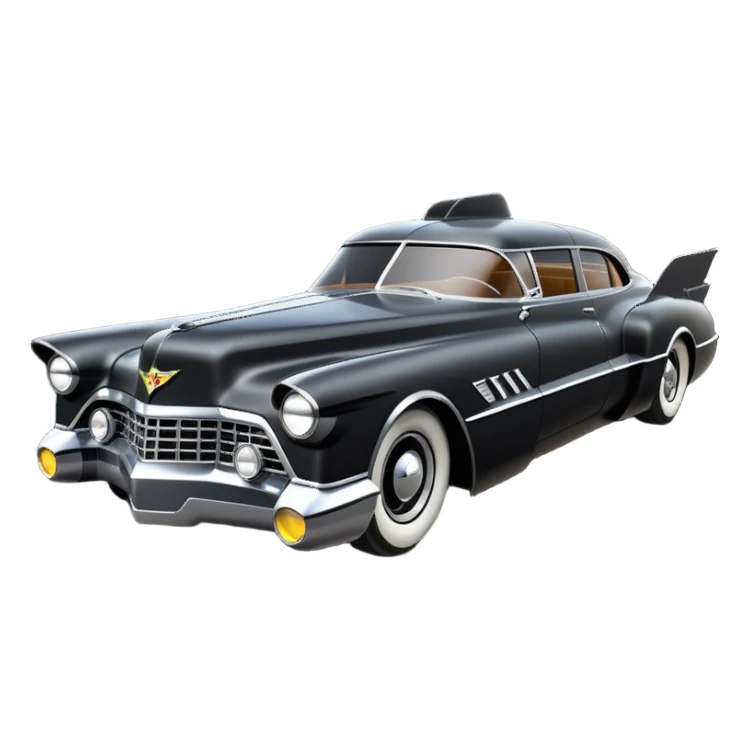  the animated series aerodynamic opulent dark futuristic concept Batmobile loosely based on 1946 V16 Cadillac wagon (flat long straight faceted mechanical body) winged stealthy street hot rod  sticker