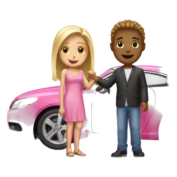 boy buying blonde girl pink car sticker