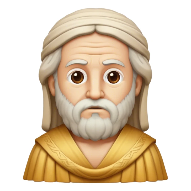 Cinematic Realistic Plato Portrait Emoji, depicted as a wise ancient philosopher with a contemplative expression in classical robes, rendered with soft textures and timeless serene lighting that captures his intellectual legacy. sticker