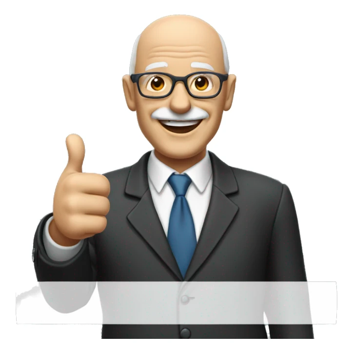 smiling, half-bald old man light glasses in a suit with thumb up sticker