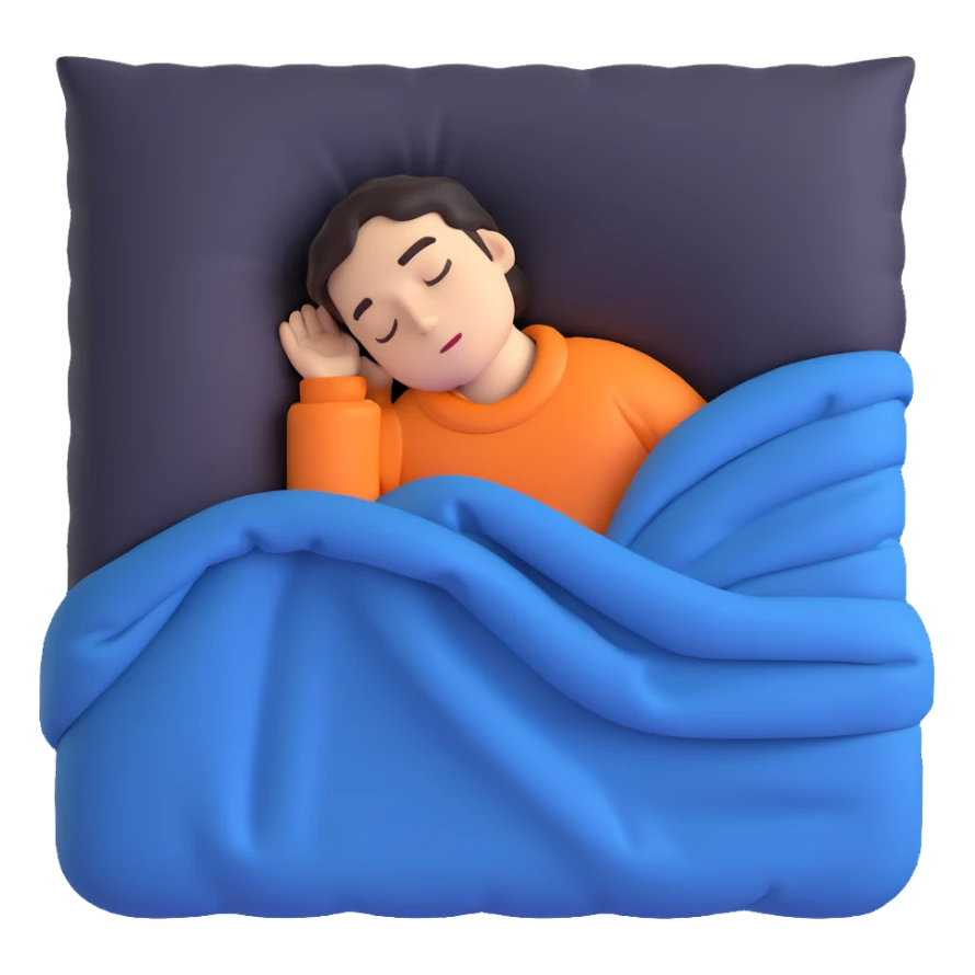person sleeping under a blanket on a king bed, face hidden, top-down view sticker