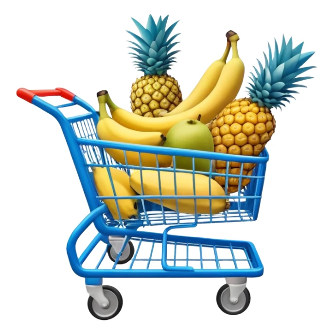 pineapples, mango and bananas in a blue Shopping cart  sticker