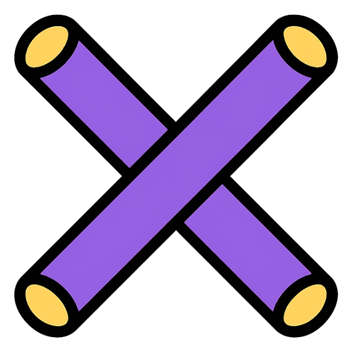two purple pool noodles crossed to form an X, simple icon sticker