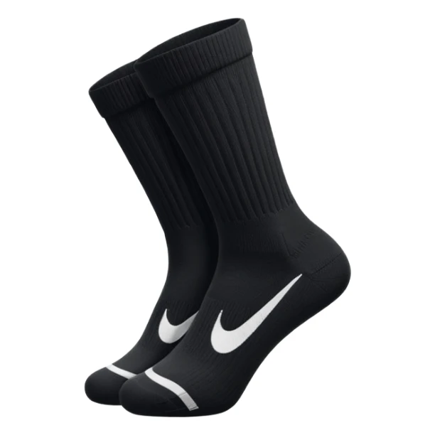 black football sock with white Nike tick, classic crew style sticker