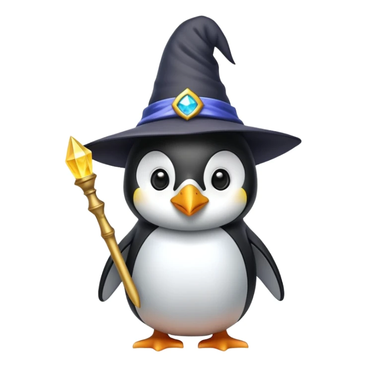 A penguin wearing a wizard hat and holding a magic wand sticker