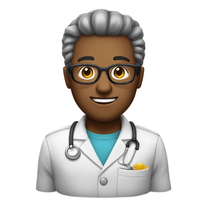 Nutricionista com jaleco, com pele branca, óculos de grau, e cabelo cacheado castanhos escuro sticker