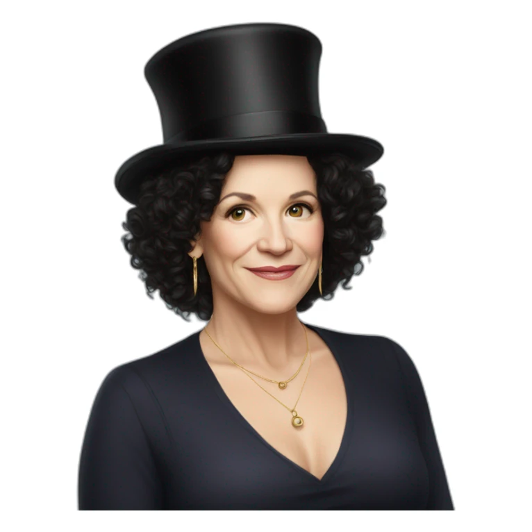 Susie Essman wearing a top hat and hoop earrings sticker