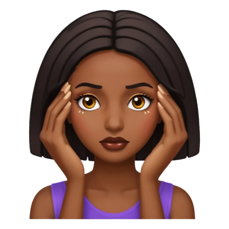 black woman with bold lashes facepalming, glamorous, emoji style sticker