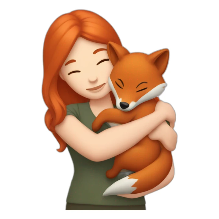 a woman with ginger hair hugging a fox sticker