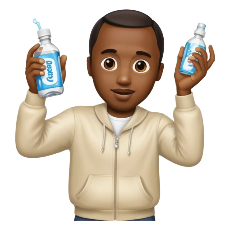 P Diddy dancing, holding baby oil sticker