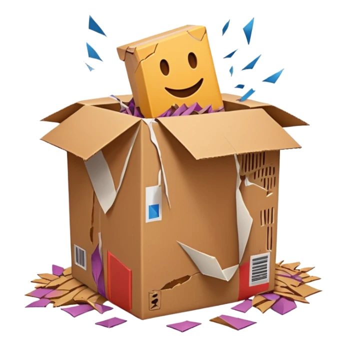 Generate a realistic emoji of a package being desgtroyed  sticker