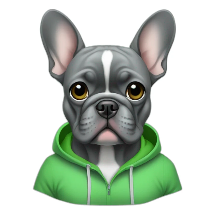 Grey French bulldog in green hoodie sticker