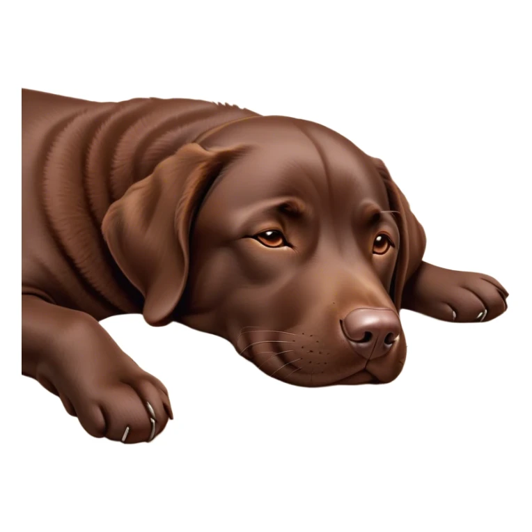 Meme-Worthy Cute Sleeping Chocolate Labrador Portrait Emoji, Head resting peacefully with a contented smile, showcasing a delightfully robust build and a luxuriously soft chocolate Fur, eyes shut in a serene nap, Simplified yet hilariously adorable features, highly detailed, glowing with a soft, drowsy light, high shine, relaxed and utterly lovable, stylized with an air of playful laziness, bright and heartwarming, soft glowing outline, capturing the essence of a comically sleepy companion, so meme-worthy it feels like it could instantly become the next viral sensation of adorable slumber! sticker