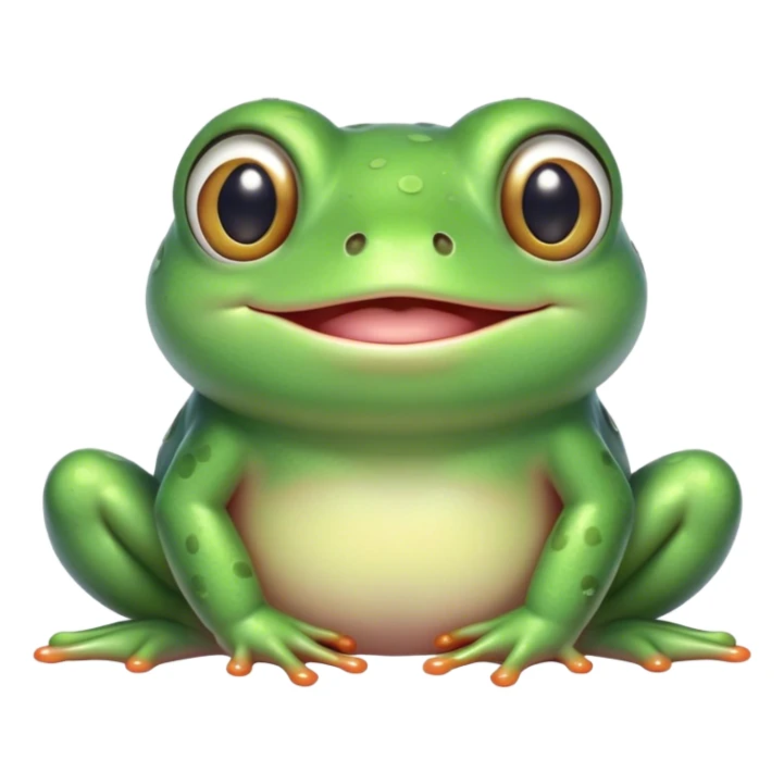 A cute, round green frog with big shiny eyes, blushing cheeks, and a small, happy smile. The frog has a soft, cartoonish style with pastel colors and a cozy, friendly appearance sticker
