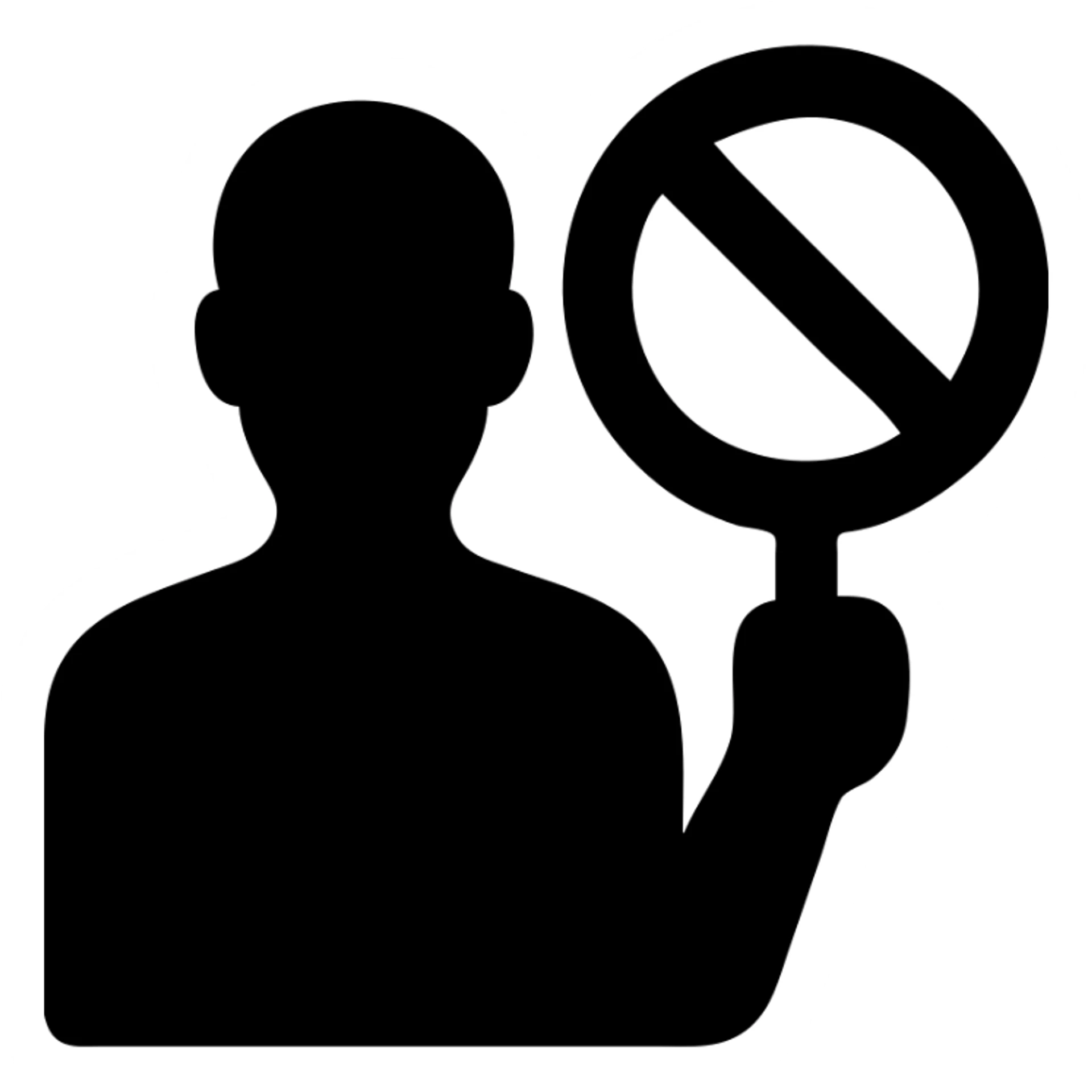 A white man showing a prohibition sign sticker