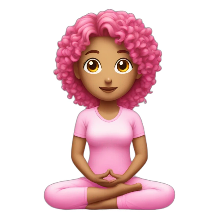 curly hair pony tail girl doing meditation wearing pink sticker