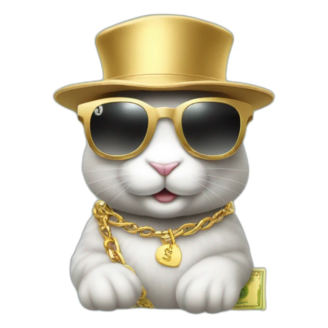 Bunny wearing sunglasses cap and goldchain having money sticker