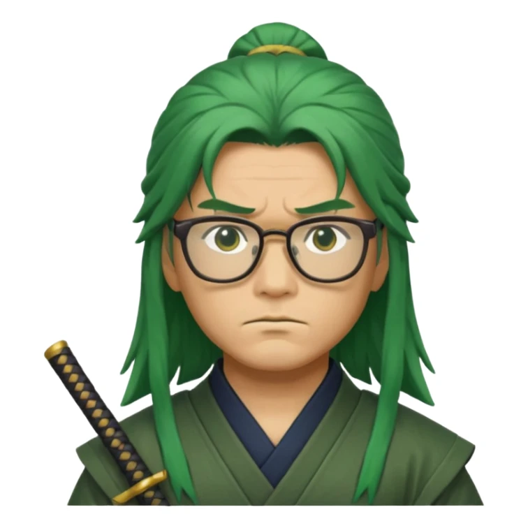 green long hair samurai with glasses sticker