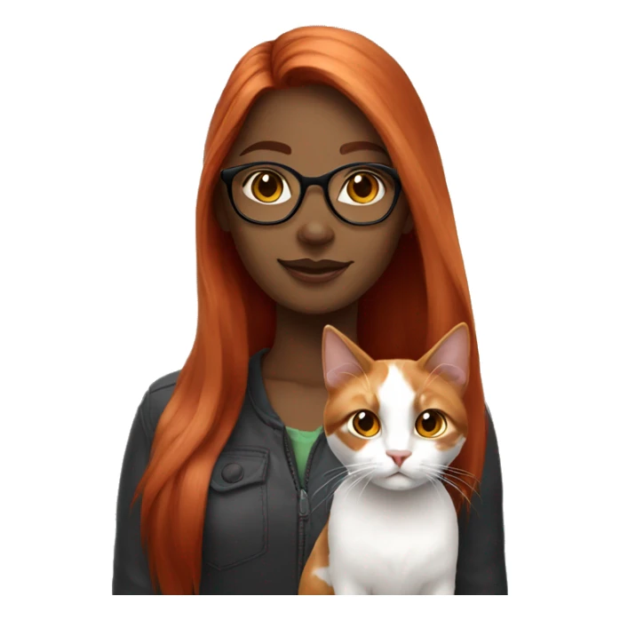 White Red head girl with glasses holding long-haired calico cat sticker