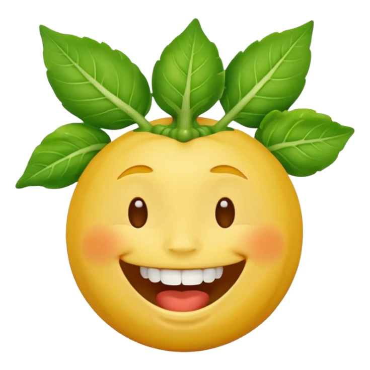 yellow face emoji laughing with vegetable leaf stuck on teeth sticker