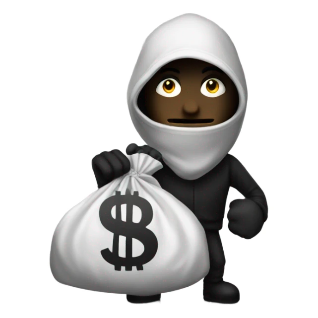 Robber holding bag with dollar sign on it sticker