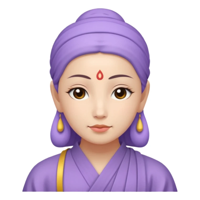 meditating woman's face, peaceful expression, wearing a lavender-colored Buddhist soutane sticker
