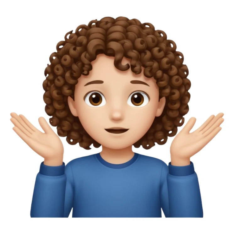 A kid with curly hair with both hands facing up saying 67 sticker