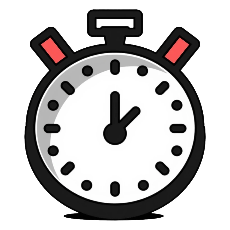 Stopwatch showing 1 minute and 58 seconds, hands pointing just before the 2-minute mark, symbolizing the two-minute rule in productivity sticker