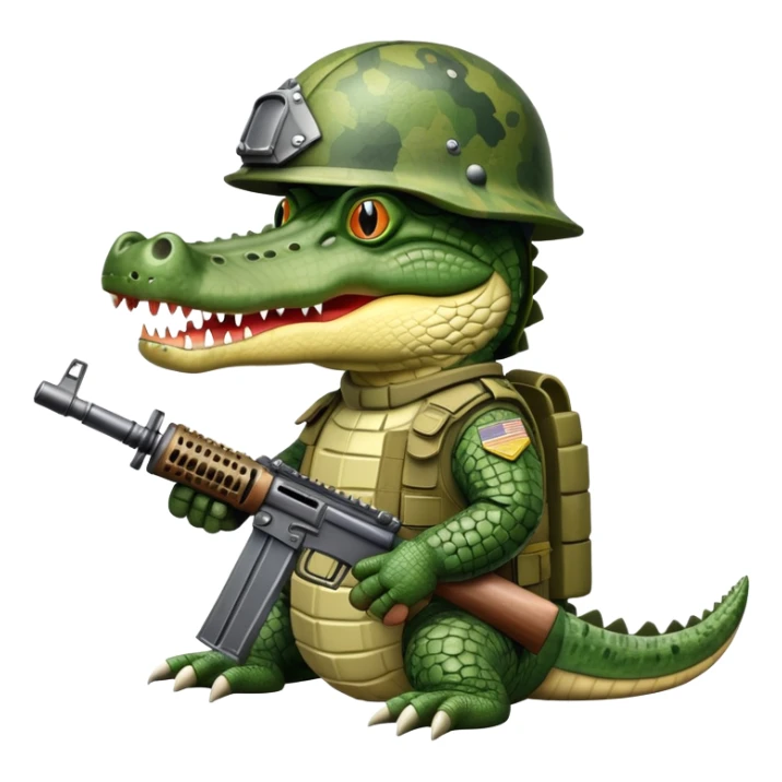 Crocodile with military helmet and artillery weapons sticker