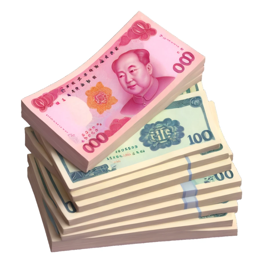 Stack of Chinese yuan bills sticker