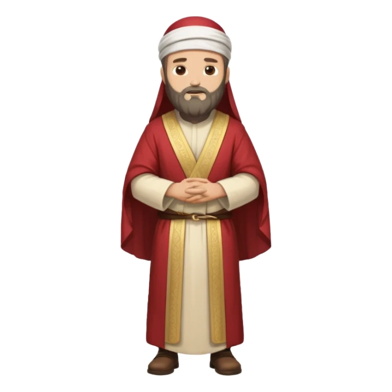 fullbody Pharisee, arms crossed, looking stern, traditional robes, beard, head covering, standing, emoji style sticker