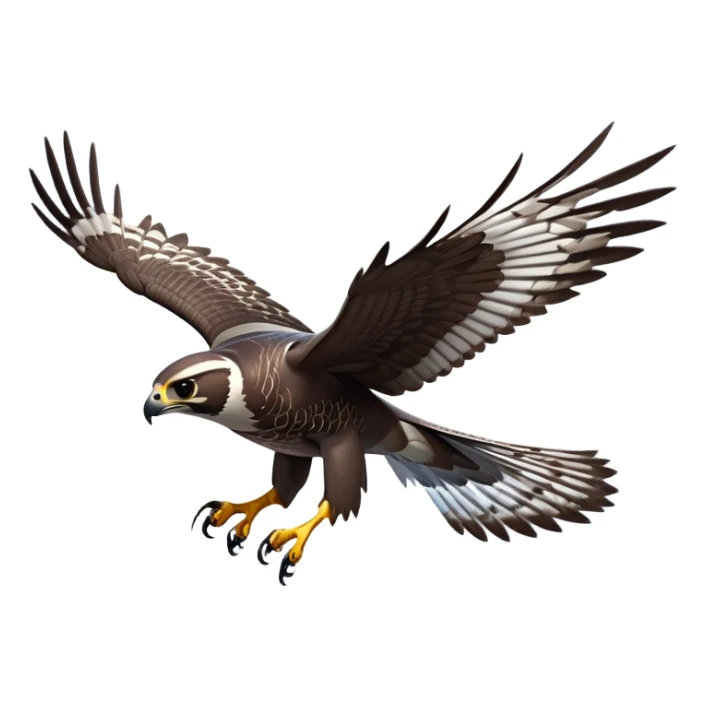cinematic-falcon-realistic-full-body-diving-emoji,-sleek-aerodynamic-frame-plummeting-through-the-air-with-lightning-speed,-razor-sharp-talons-poised-for-the-strike,-feathered-wings-angled-for-maximum-precision,-keen-dark-eyes-locked-onto-its-prey,-patterned-grey-and-white-feathers-glinting-in-the-sun,-simplified-yet-realistic-focused-features,-highly-detailed,-glowing-with-a-sharp-intense-aura sticker