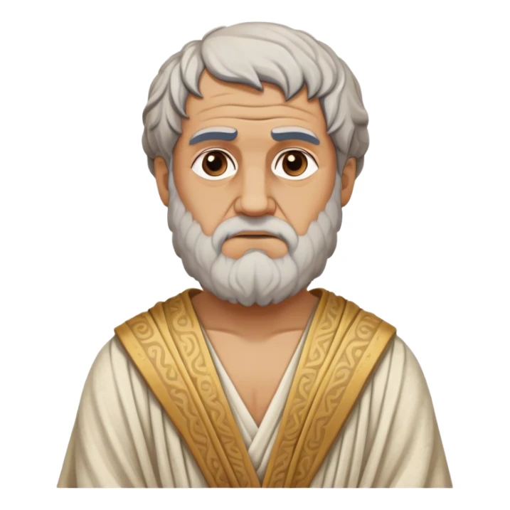 Cinematic Realistic portrait of Aristotle the philosopher, depicted as a wise, contemplative figure in detailed ancient Greek attire, with a textured draped robe and thoughtful expression, bathed in soft classical lighting that highlights his timeless intellect. sticker