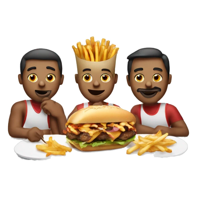 three men enjoyig kebab with fries sticker