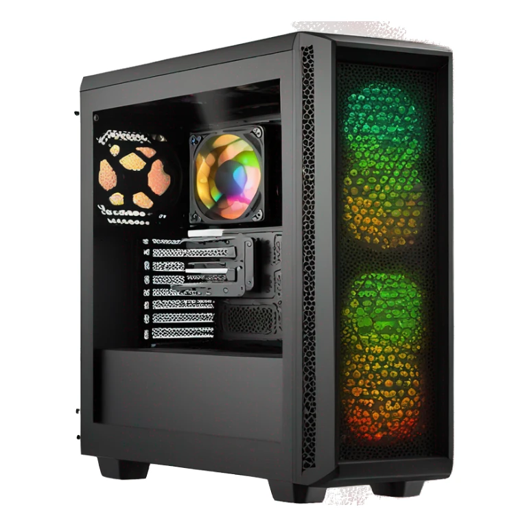 Black gaming PC RGB mid-tower case with glass side panel sticker