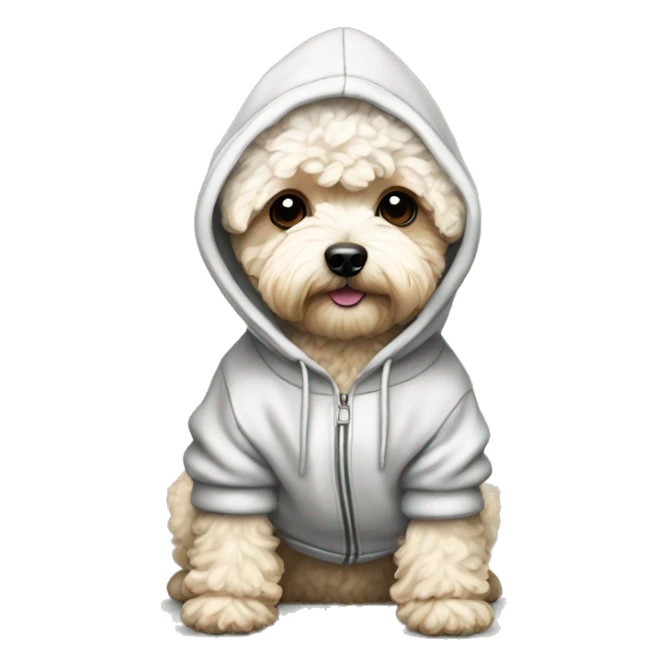 Maltipoo wearing a hoodie sticker