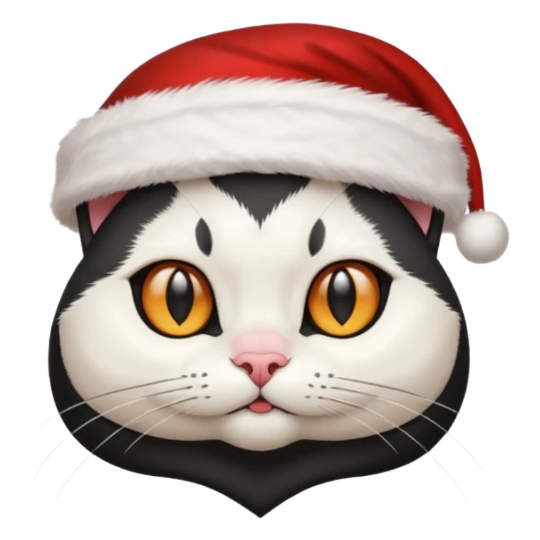 white and black cat face wearing a santa hat sticker