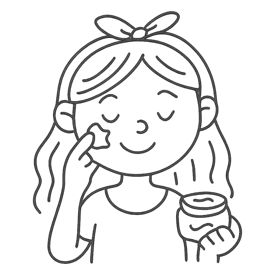 girl making skincare, hand-drawn outlined icon, playful lines sticker